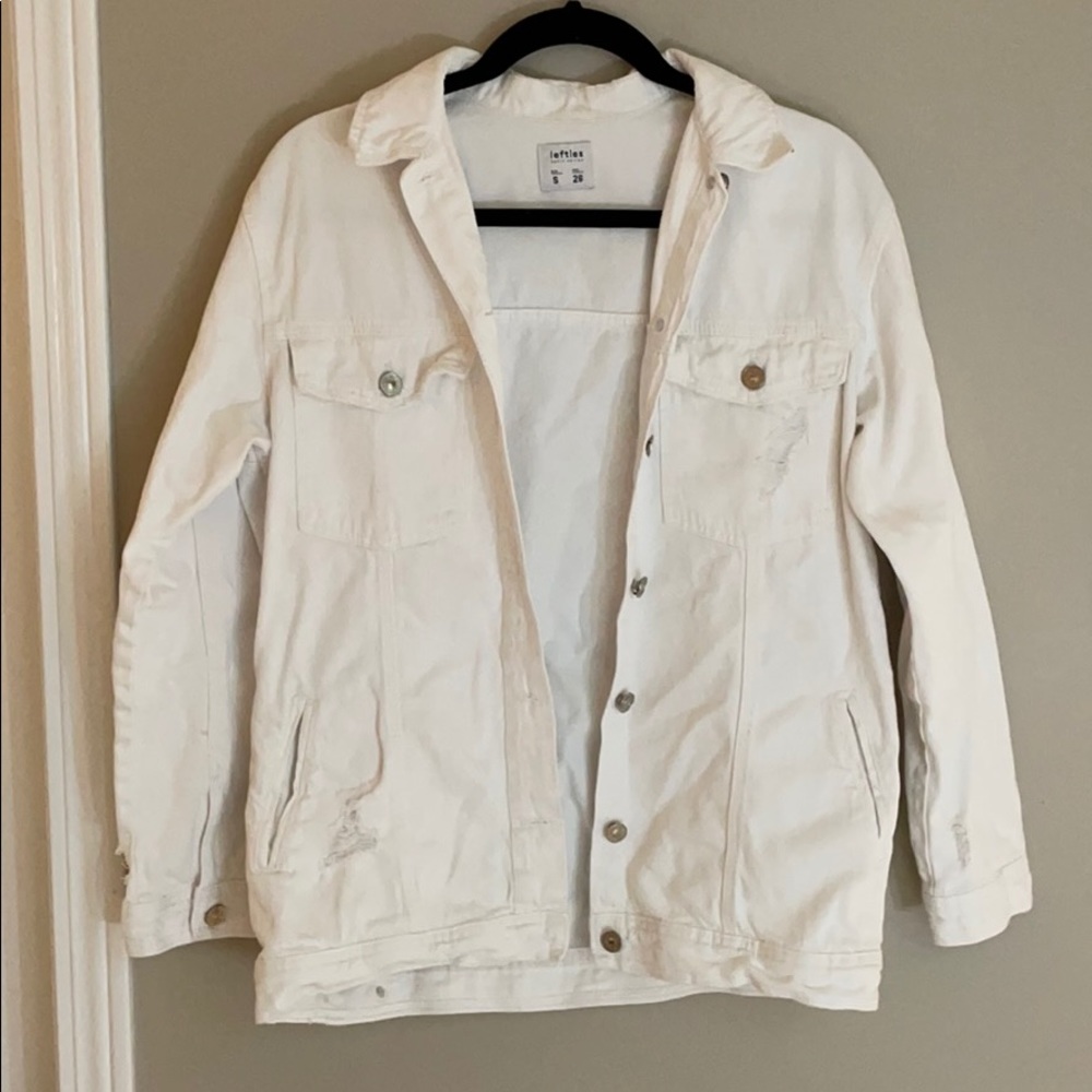 white distressed oversized denim jacket